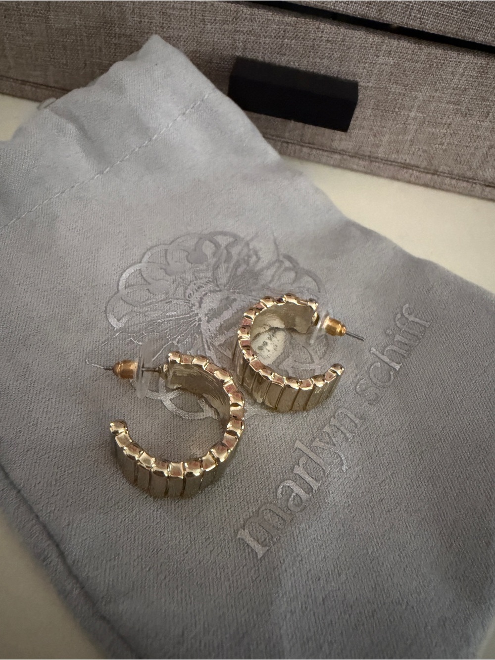 Marlyn Schiff Gold Ribbed Hoop Earrings